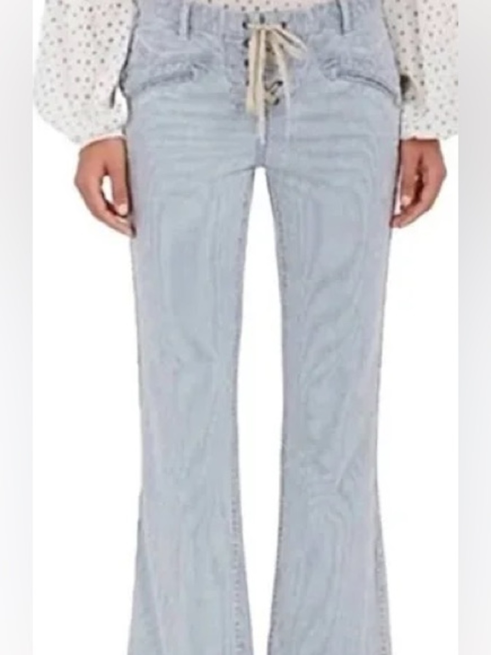 Ulta Johnson Light Stiped Low Rise Lace Up Jeans